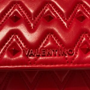 Valentino Red Quilted Studded Clutch with Gold Chain